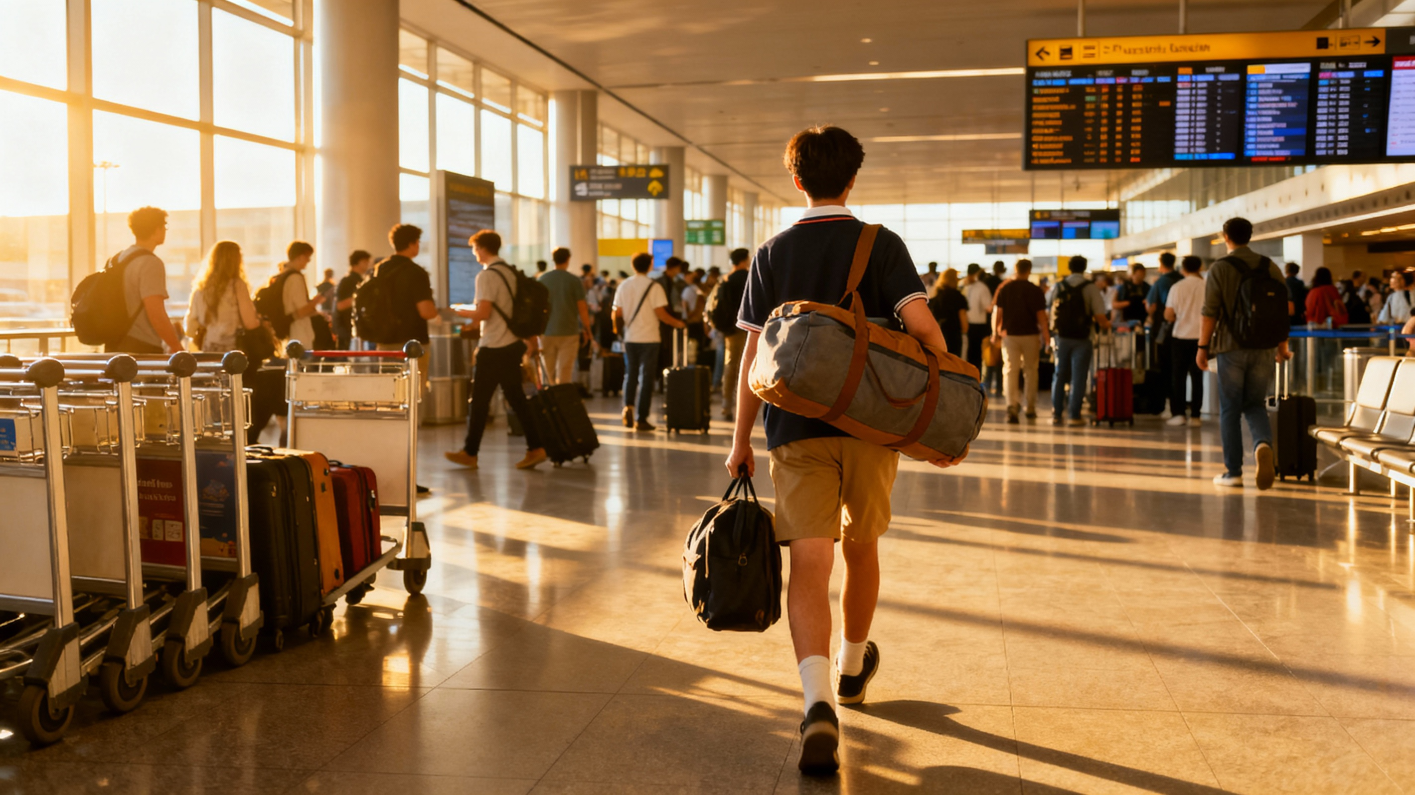 Person at airport with luggage ready for a new career journey